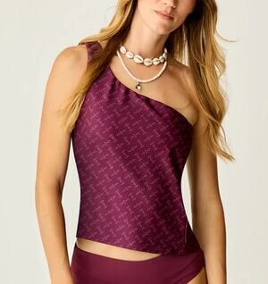 NWOT Carve Designs Rio Compression One Shoulder Tankini Swim Top Disco Size L